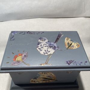 Trinket Jewelry Box Hand painted With Birds and Flower Transfers